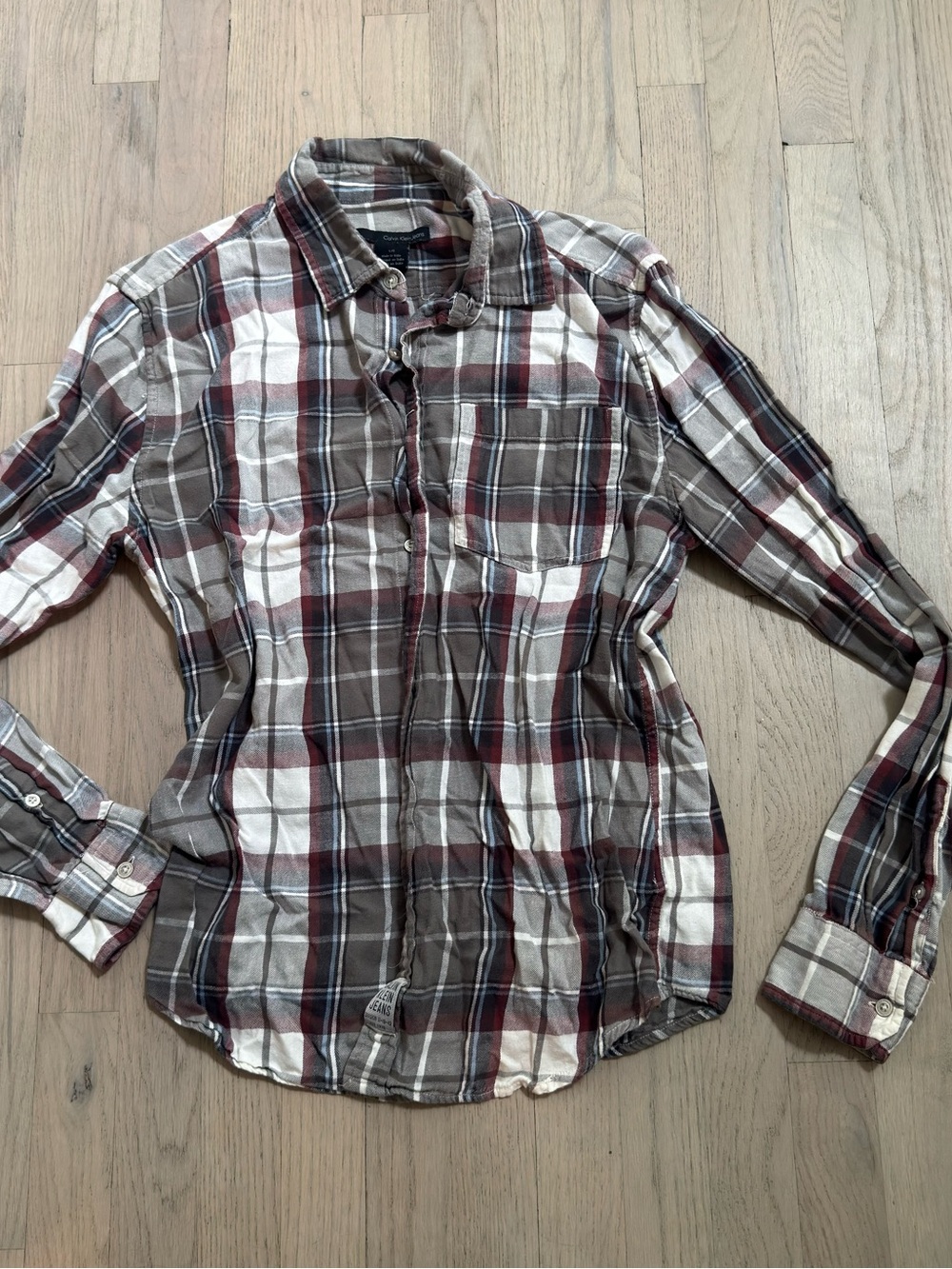Calvin Klein Men's Plaid Button-Up Shirt Flannel Plaid Pattern Large